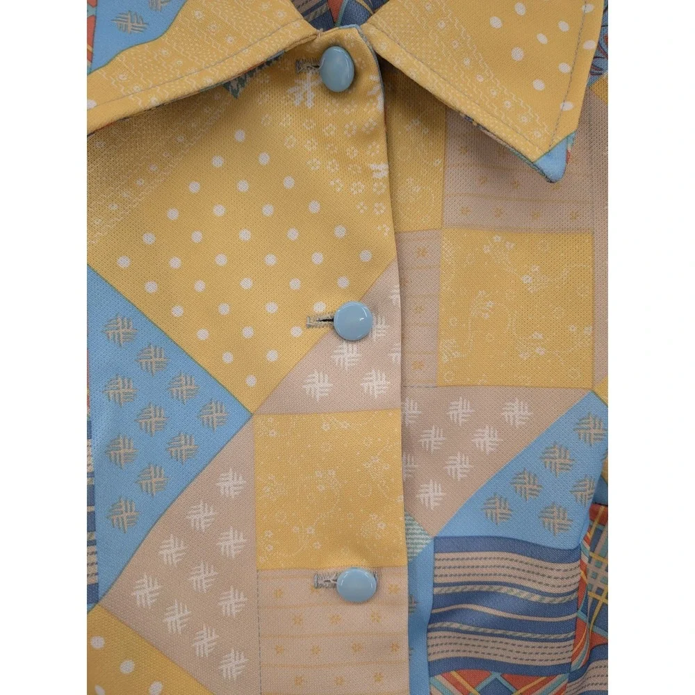 Tradwife 1970s Mod Blue Yellow Patchwork Vintage Retro 12 Dress & Jacket Set